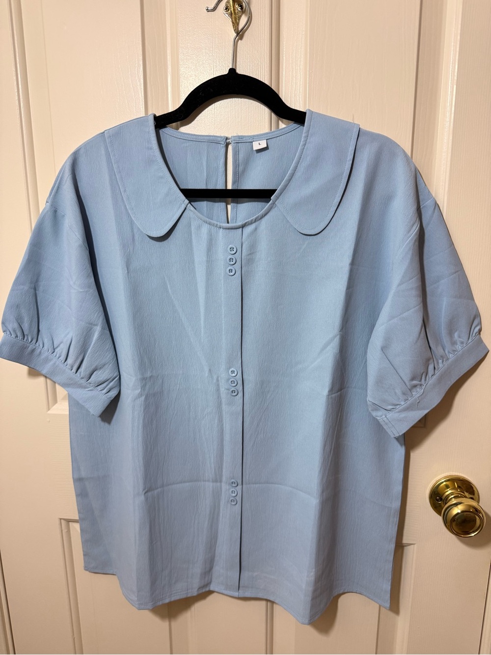 Light Blue Button-Front Women's Top with Peter Pan Collar